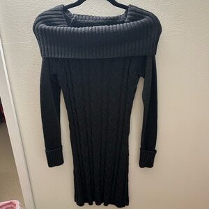 Elegant Gray Fold-over Neck Mini Sweater Dress